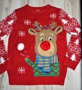 376* F&F Świąteczny sweter renifer 6/7 lat_ 116/122 cm