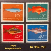 Znaczki fauna:352: ryby- Niemcy 1964r **
