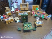 Duży zestaw starych drewnianych mini mebli prl 