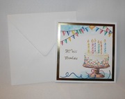 Kartka na urodziny złota kolorowa tort urodzinowy ze świeczkami handmade