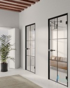 Drzwi szklane czarne ze szprosami w ościeżnicy LOFT