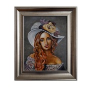 "Portret  w kwiecistym kapeluszu", ręcznie malowany, farby olejne 