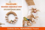 Rustykalny wianek dekoracyjny handmade - juta i koronki wianek boho 