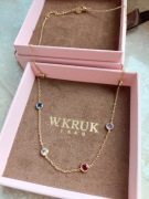 Nowy pozłacany Naszyjnik kolorowe cyrkonie Prezent dla niej golden necklace