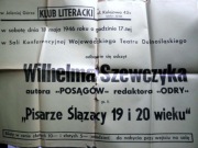 Afisz o odczycie W. Szewczyka 1946 r.