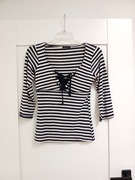 biało czarna biała bluzka z 3/4 rękawem w pasy paski poziome 36 38 S M