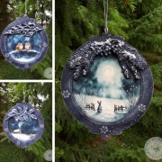 Ręcznie robiona ozdobna zawieszka – zimowy nocny pejzaż ze zwierzętami