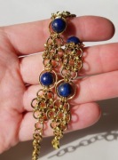 Bransoletka japoński kwiat Lapis Lazuli chainmaille złoty stary złoty
