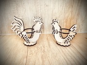 Stojak podstawka drewniana na jajka zestaw kura i Kogut