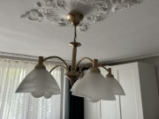 Lampa wisząca Żyrandol + kinkiet złoty komplet z mlecznym szkłem E27
