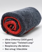 Ręcznik Mikrofibra Osuszania Auta 1200GSM Detailing Gruby Chłonny Red/Grey