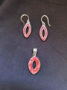 Kolczyki srebrne z koralem plus zawieszka 