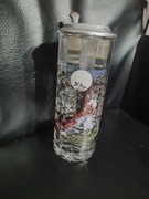 Szklany  kufel z przykrywką lis i gęś 