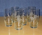 Antyk lata 20te szklanki literatki piaskowany wzór kiść winogron i kwiaty.D