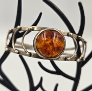 Bransoleta srebrna z bursztynem 20,7g 6,5cm retro rękodzieło vintage