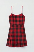 H&M sukienka mini plisowana w kratę krata grunge czerwona kraciasta preppy