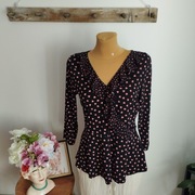 Bluzka damska Oasis M, czarna w serduszka, baskinka, falbanka