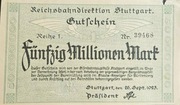 + Niemcy + Stuttgart Reichsbahn + 50.000.000 Marek + 1923 + Rzadkosc ! 