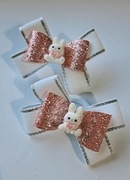 Gumki do włosów z kokardkami i białymi króliczkami 2 sztuki