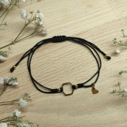 Bransoletka sznurkowa heksagon SREBRO 925 czarny sznurek