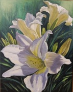Obraz olejny kwiaty białe liliowce 