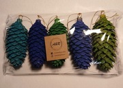 Komplet szyszek świerkowych 11-12 cm, zielono-niebieskie, 5 sztuk