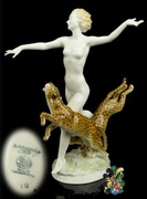 Hutschenreuther C. Werner Tancerka z leopardami figurka sygnowana 28 cm