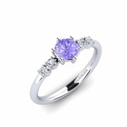 Srebrny pierścionek; tanzanit, diament, srebro 925