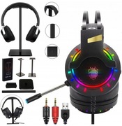 Słuchawki gamingowe RGB LED mikrofon USB 2 x jack + stojak