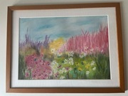 Obraz w ramie łąka kwiatowa wykonany suchymi pastelami