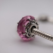 Charms 925 Srebro s925 Różowy Kryształ Kwiaty Bead do Bransoletki