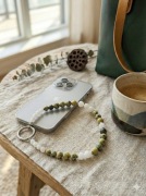 Biżuteryjna smycz do telefonu Żółty Turkus i Jedeit, Mattè Prism