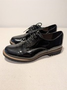 Lakierki pantofle, półbuty LASOCKI czarne z brązową modną wstawką