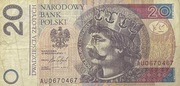Banknot 20 zł  2016 rok unikat AU 0670467