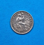 Peru 1/2 dinero rok 1909, piękny stan srebro 0,900