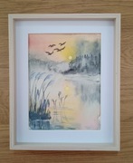 wieczorne mgły obraz akwarela format A5