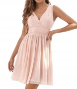 Wieczorowa elegancka sukienka na imprezę bal beżowa