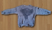 Romwe Sweter Distressed Angel Wings Szary Oversize Grunge Dark Aesthetic