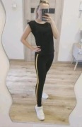 Legginsy NOWE z lampasami lampasy paski żółte New Look XXS 32 czarne