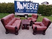 Komplet Wypoczynkowy KLER Bonzo 3+1+1 i Ława , Dąb - Skóra Brąz