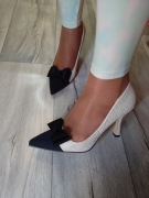 (41/42) Kremowo - czarne czółenka wieczorowe szpilki wieczorowe, NOWE 