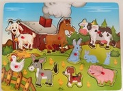 Układanka drewniana farma zwierzęta puzzle tablica sorter uchwyty klocki