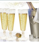 Kieliszki plastikowe WIELORAZOWE ze zlotym brokatem 50 szt.