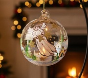 Ręcznie malowany lampion bombka – szklany świecznik Złoty Anioł