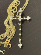 XIX/XX w. krzyżyk złoty z diamentami i łańcuszkiem !!!