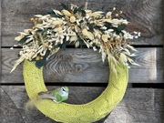 Zielony wianek w sweterku z eukaliptusem, rękodzieło, suszone naturalne