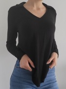 Nowy czarny sweter bluzka z kołnierzem z długim rękawem z dekoltem w serek