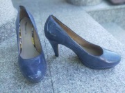 TAMARIS nr 42 niebieskie czółenka platformy na szpilce