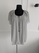 Biała bluzka z krótkim rękawem w czarne wzory, nowa, 4XL/48