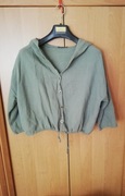 krótka narzutka wiązana w pasie bawełna zielona kaptur New Collection